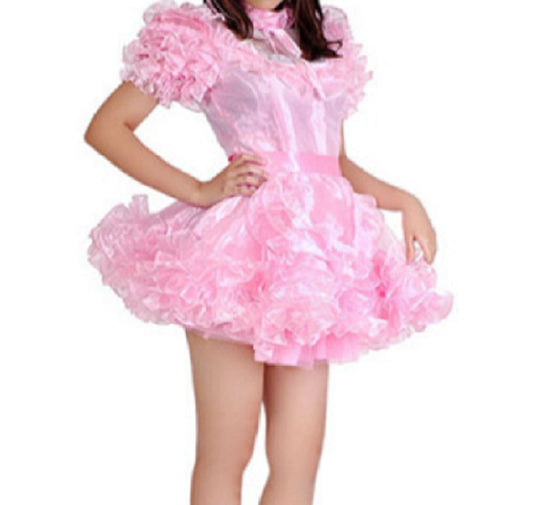 lockable sissy pink cute fluffy dress gothic maid outfit custom glamour halloween costume sexy