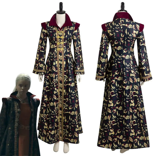 House Of Cosplay The Dragon Costume Rhaenyra Black Printed Coat Women Halloween Carnival Outfits For Disguise Ladies Role Play