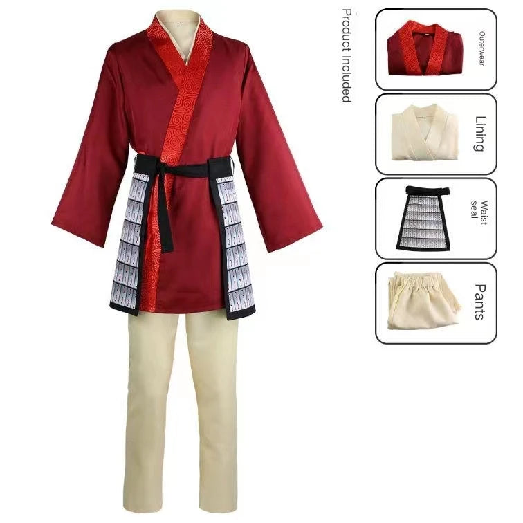 Hua Mulan Cosplay Costume pour enfants et adultes, Smile Women, COS Outfits, Alberese Hanfu Princess, Red Robes, Christmas Stage