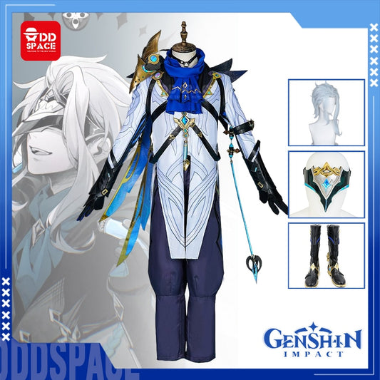 IL Dottore Cosplay Genshin Impact Cosplay Costume Game Fatui Harbinger Hakase The Doctor Cosplay Cloak Earring Mask Wig Shoes