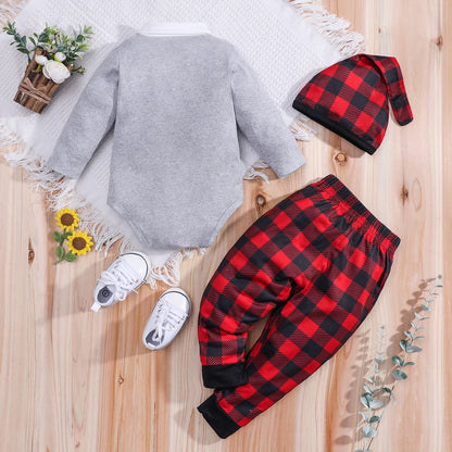 Newborn Baby Boy Girl Clothes Set 3pcs Christmas Tree Long Sleeve Bodysuit Romper and Pants Hat Fall Winter Outfits 0-18M