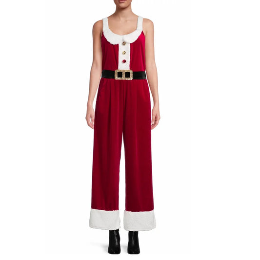 Women Christmas Overalls Santa Claus Print Loose Straight Leg Jumpsuit Romper Pants for Streetwear