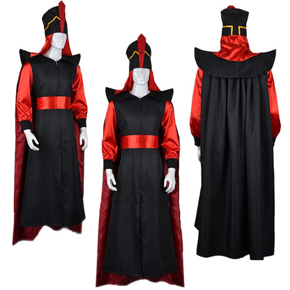 Jafar Cosplay Costume Movie Jumpsuit Cloak Hat for Men Adult Outfits Disguise Halloween Carnival Party Fantasia Roleplay Suit