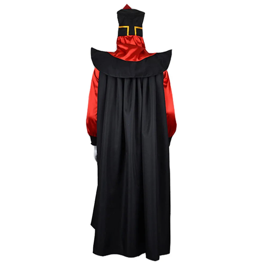 Jafar Cosplay Costume Movie Jumpsuit Cloak Hat for Men Adult Outfits Disguise Halloween Carnival Party Fantasia Roleplay Suit