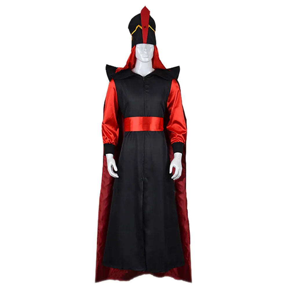 Jafar Cosplay Costume Movie Jumpsuit Cloak Hat for Men Adult Outfits Disguise Halloween Carnival Party Fantasia Roleplay Suit