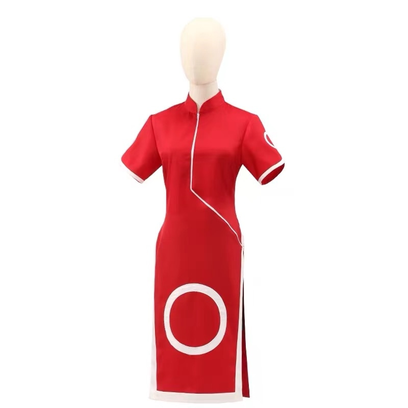 Japanese Anime Costume Haruno Sakura Cosplay Cheongsam For Girls Red Cheongsams Party Show Short Sleeves