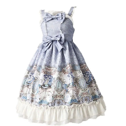 Japanese Soft Girl Kawaii Lolita Jsk Dress Sweet Bow Print Fairy Dresses Women A-line Daily Summer Princess Tea Party Suspenders