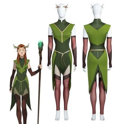 Keyleth Cosplay Dress Elf Green Suits Woman Headwear Gloves Sets Anime Costumes Halloween Party Outifts