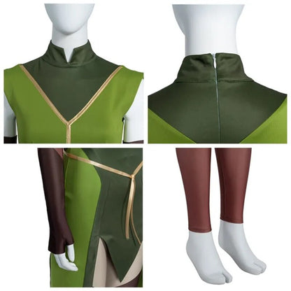 Keyleth Cosplay Dress Elf Green Suits Woman Headwear Gloves Sets Anime Costumes Halloween Party Outifts