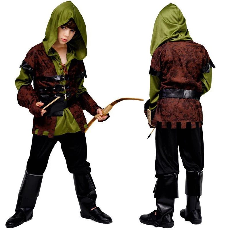 Kids Archer Costume Boys Hunter Costume Robin Hood Cosplay For Halloween Purim Carnival Party Outfits