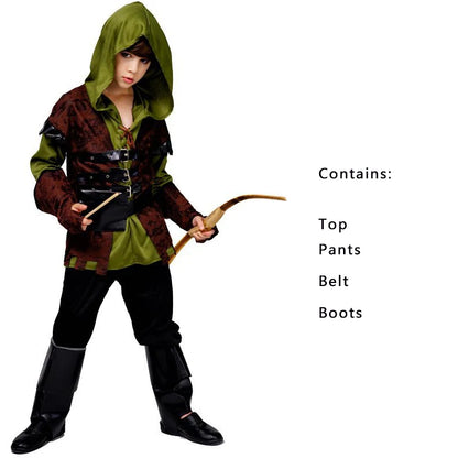 Kids Archer Costume Boys Hunter Costume Robin Hood Cosplay For Halloween Purim Carnival Party Outfits