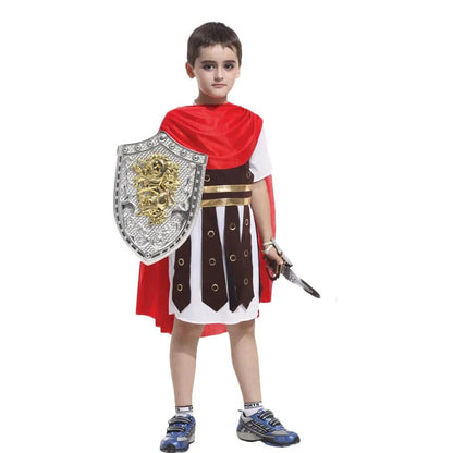 Kids Boys Royal Warrior Knight Costumes Girl Soldier Children Medieval Roman Attached Cape Halloween Carnival Party No Weapon