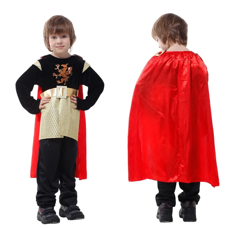 Kids Boys Royal Warrior Knight Costumes Girl Soldier Children Medieval Roman Attached Cape Halloween Carnival Party No Weapon