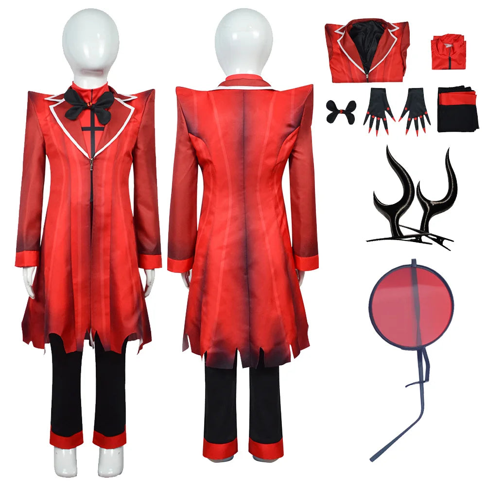 Kids Children Alastor Cosplay Costume Adult Uniform Coat Vest Pants Gloves Outfits Anime Fantasy Halloween Carnival Party Suit