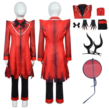 Kids Children Alastor Cosplay Costume Adult Uniform Coat Vest Pants Gloves Outfits Anime Fantasy Halloween Carnival Party Suit