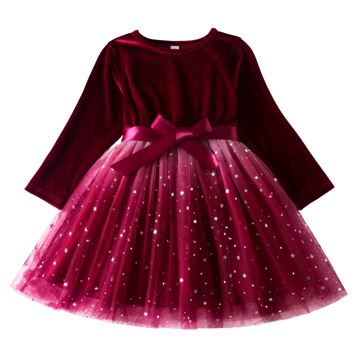 Kids Girls Dress New Sequin Birthday Princess Dress Bow Long Sleeve Mesh Casual Dress Red Christmas Children Autumn Clothes 3-8Y