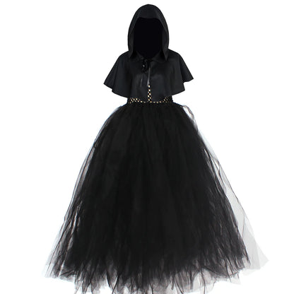 Kids Hooded Halloween Witch Costume for Girls Medieval Renaissance Retro Gown Tutu Dress Children Role Play Party Cosplay Outfit