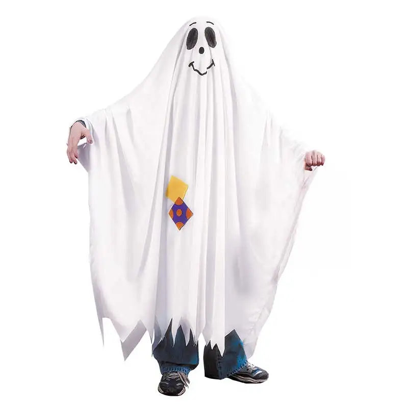 Kids Top Quality Ghost Cloak Long Cape White Tassels Performance Cosplay Party Dress Up Boys Girls Ghost Halloween Costume