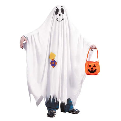 Kids Top Quality Ghost Cloak Long Cape White Tassels Performance Cosplay Party Dress Up Boys Girls Ghost Halloween Costume