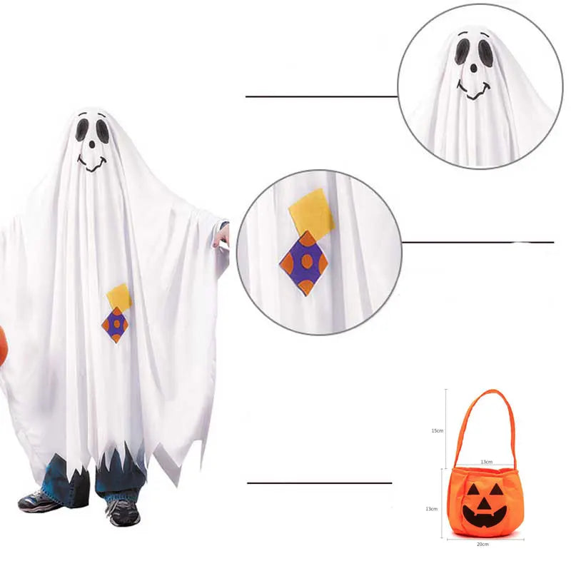 Kids Top Quality Ghost Cloak Long Cape White Tassels Performance Cosplay Party Dress Up Boys Girls Ghost Halloween Costume