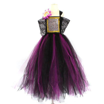 Kids Witch Costume Children Halloween Wizard Clothes Child Pageant Outfits Girls Fairytale Cosplay Tutu Dress Party Tulle Gown