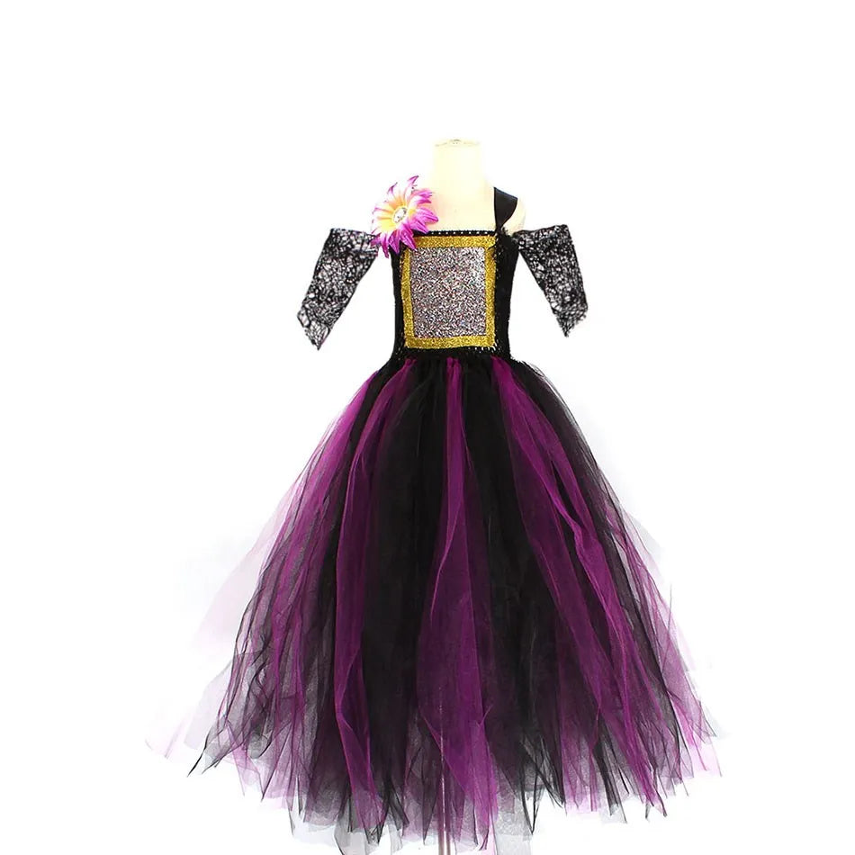 Kids Witch Costume Children Halloween Wizard Clothes Child Pageant Outfits Girls Fairytale Cosplay Tutu Dress Party Tulle Gown