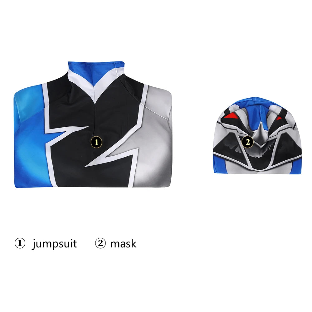 Kishryu Sentai Ryusoulger Cosplay Costume Blue Dino Ranger Melto Bodysuit Halloween Masquerade Cool Print Zentai Jumpsuit