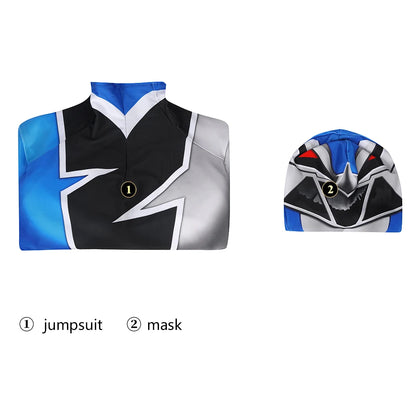 Kishryu Sentai Ryusoulger Cosplay Costume Blue Dino Ranger Melto Bodysuit Halloween Masquerade Cool Print Zentai Jumpsuit