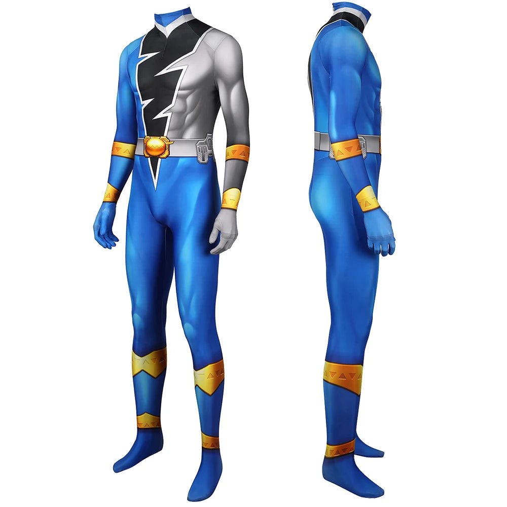 Kishryu Sentai Ryusoulger Cosplay Costume Blue Dino Ranger Melto Bodysuit Halloween Masquerade Cool Print Zentai Jumpsuit