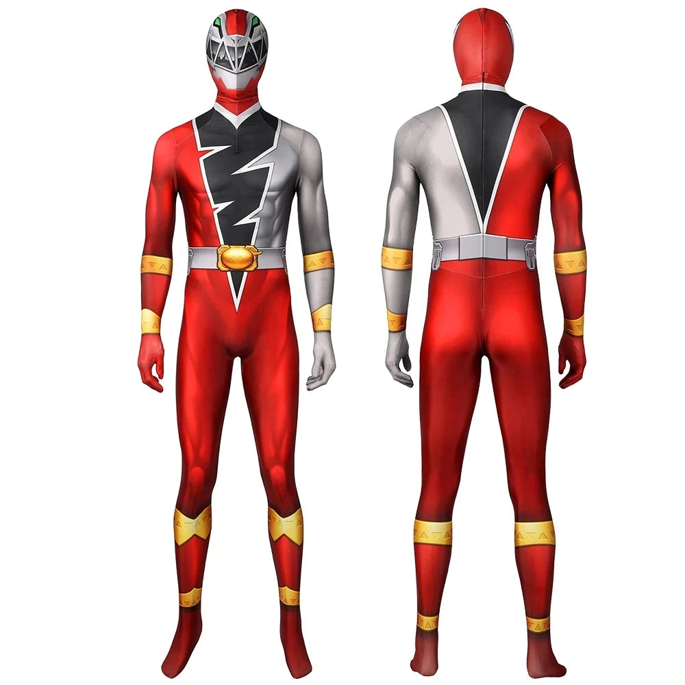 Kishryu Sentai Ryusoulger Cosplay Costume Red Dino Ranger Koh Bodysuit Halloween Masquerade Cool Print Zentai Clothing