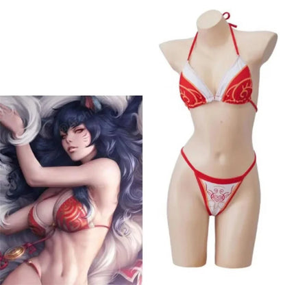 Ahri Cosplay Costume   Sexy Swimsuit Anime Women Summer Split Bikini Set Swimwear Costumes for Girls