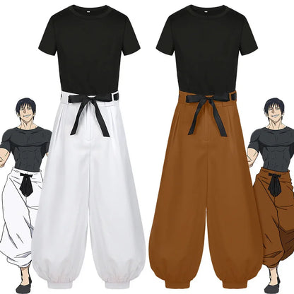 LOUN-Costume de Cosplay Jujutsu JJK, Manga, Anime Fushigflats, Toji Satoru Gojo, Perruque, T-shirt, Pantalon Rose, Filet, Hallow