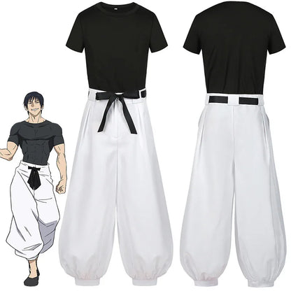 LOUN-Costume de Cosplay Jujutsu JJK, Manga, Anime Fushigflats, Toji Satoru Gojo, Perruque, T-shirt, Pantalon Rose, Filet, Hallow