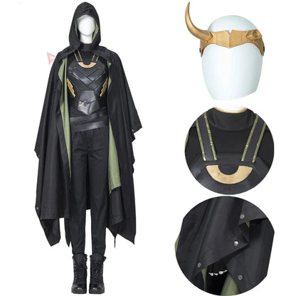 Lady Loki Cosplay Costume Sylvie Cloak Vest Horns Crown Sylvie Enchantress Outfits for Halloween Carnival Game Party Show