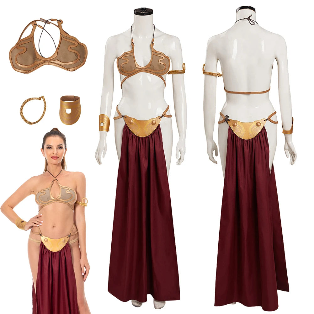 Leia Cosplay Fantasy Sexy Slave Uniform Movie Space Battle Princess Costume Disguise Bikini Set Adult Women Roleplay Outfits