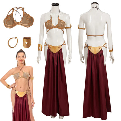 Leia Cosplay Fantasy Sexy Slave Uniform Movie Space Battle Princess Costume Disguise Bikini Set Adult Women Roleplay Outfits