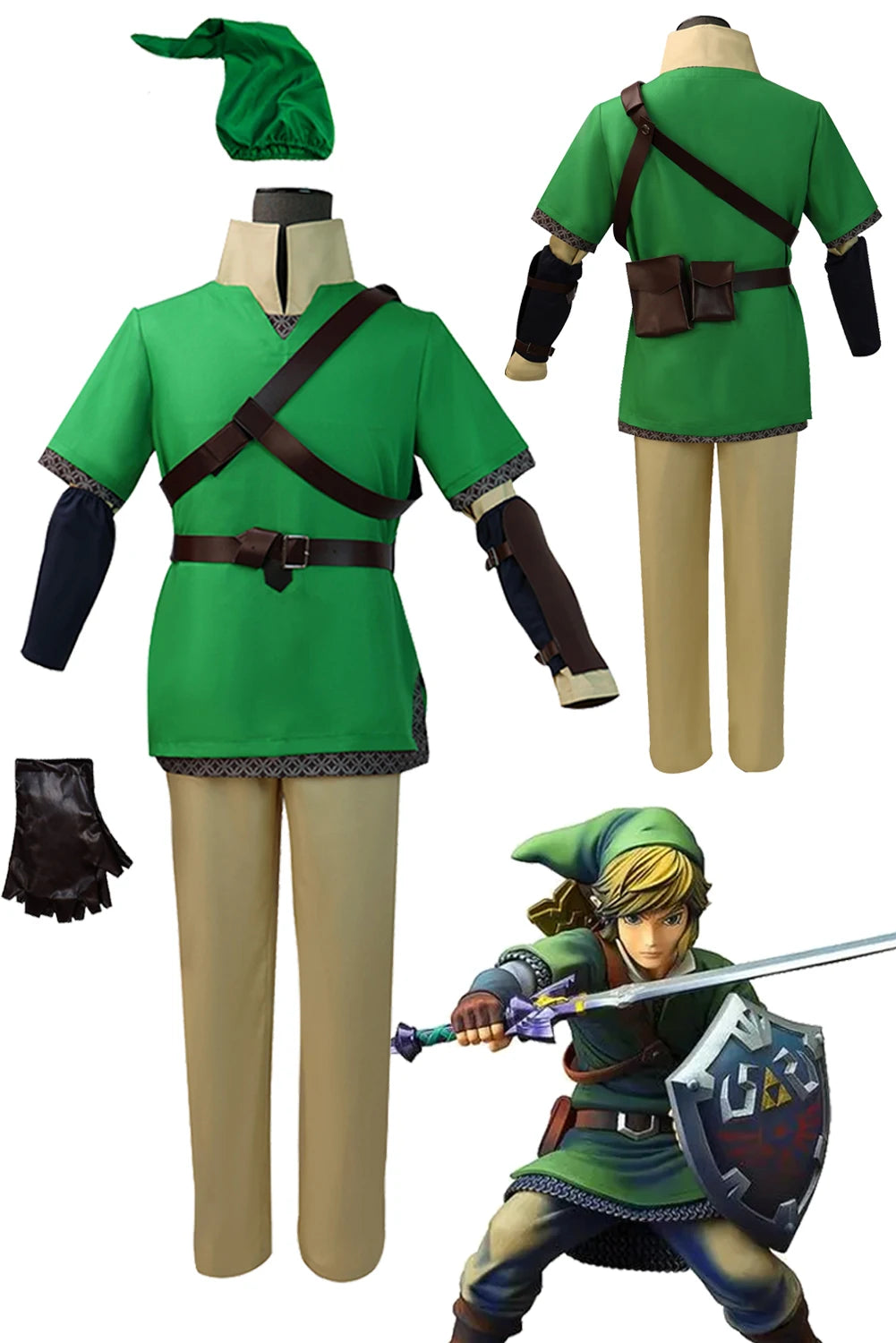 Link Cosplay Men Costume Anime Game Zelda Skyward Sword Roleplay Fantasia Halloween Carnival Party Clothes For Adult Disguise