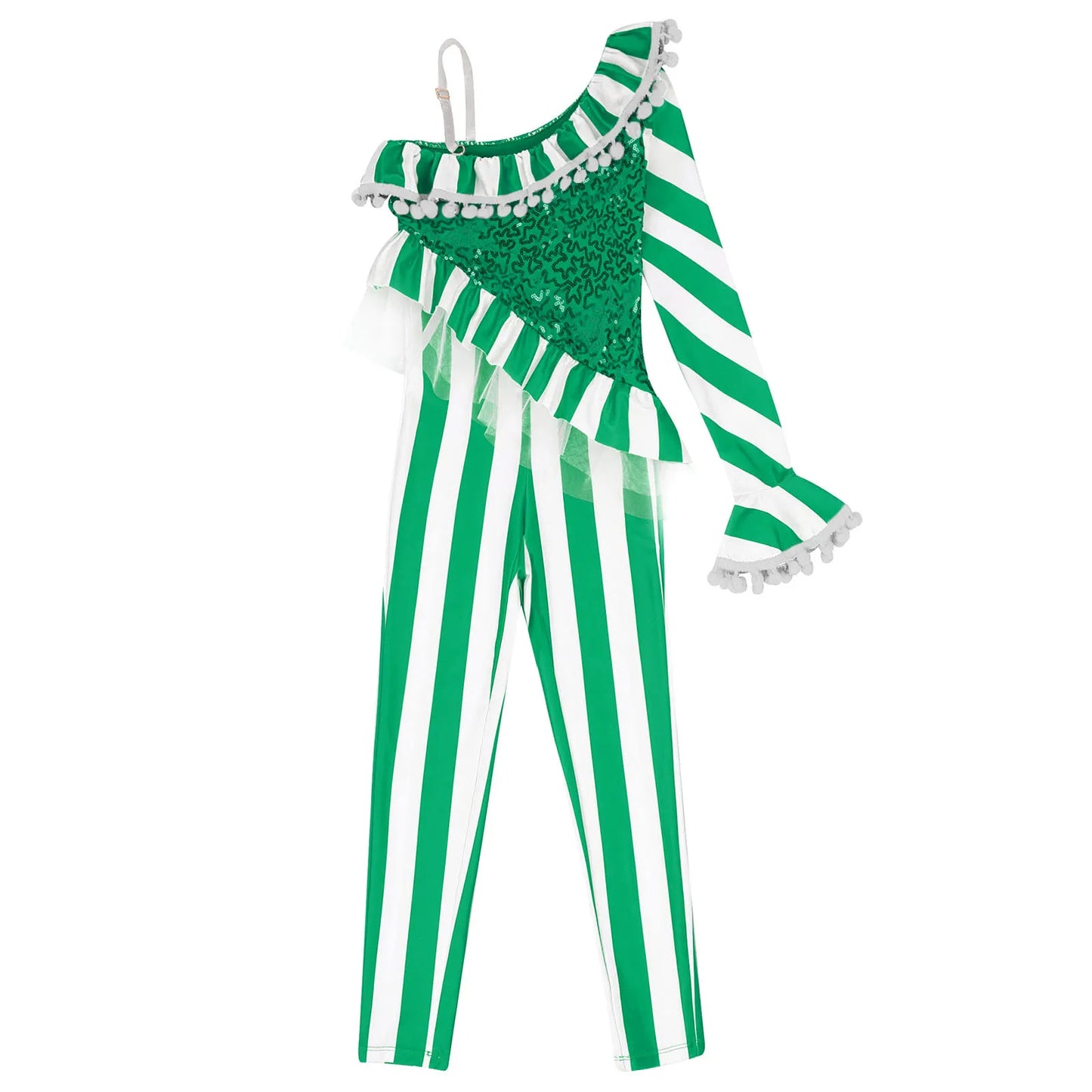 Little Girls Christmas Clothes One Shoulder Striped Jumpsuit Halloween Circus Show Cosplay Costume Ballet Gymnastics Leotard