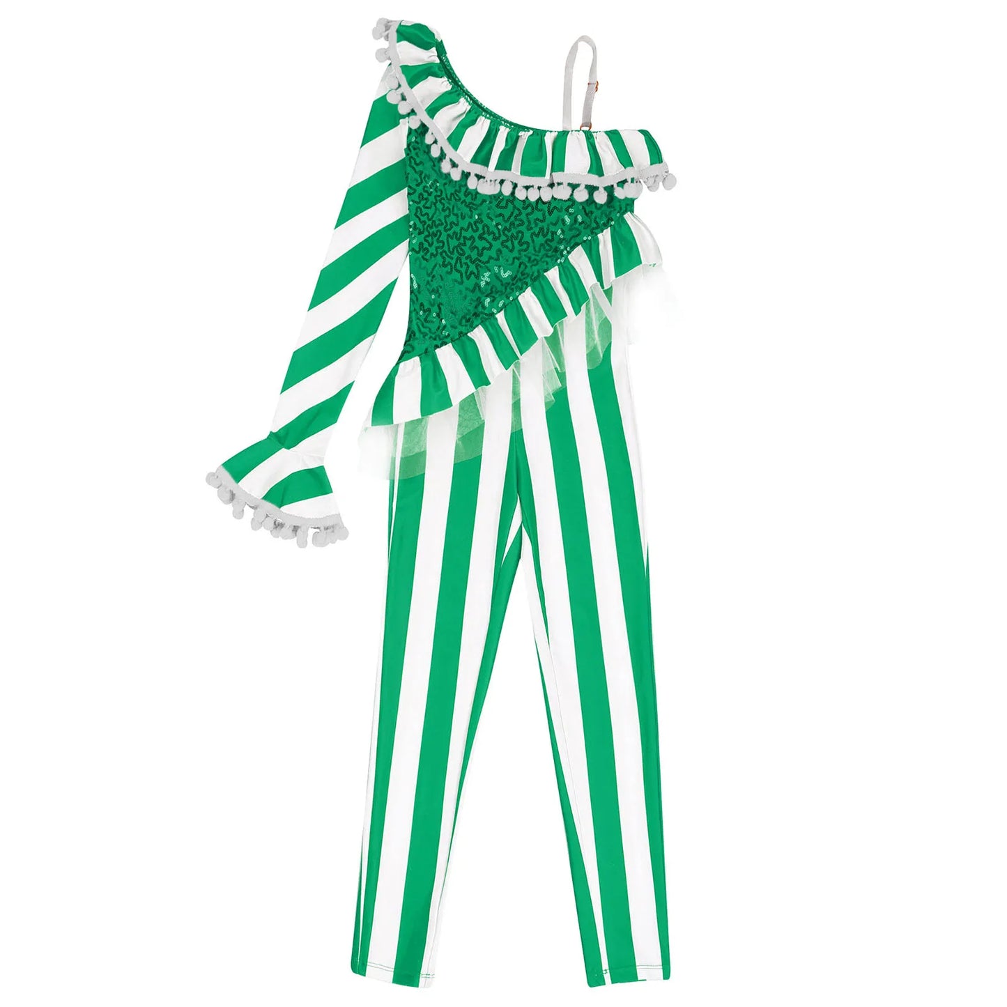 Little Girls Christmas Clothes One Shoulder Striped Jumpsuit Halloween Circus Show Cosplay Costume Ballet Gymnastics Leotard