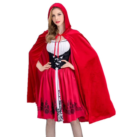 Little Red Riding Hood Adult Costume Cosplay Dress with Cloak for Women Carnival Party Outfit