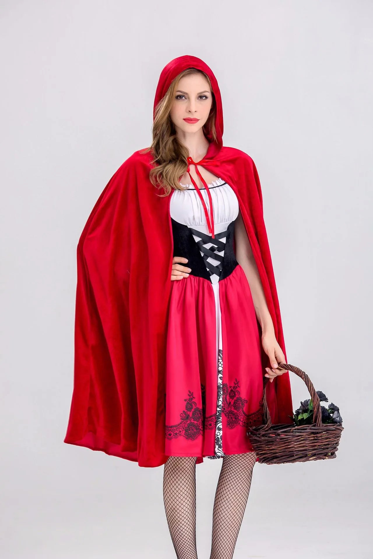 Little Red Riding Hood Adult Costume Cosplay Dress with Cloak for Women Carnival Party Outfit