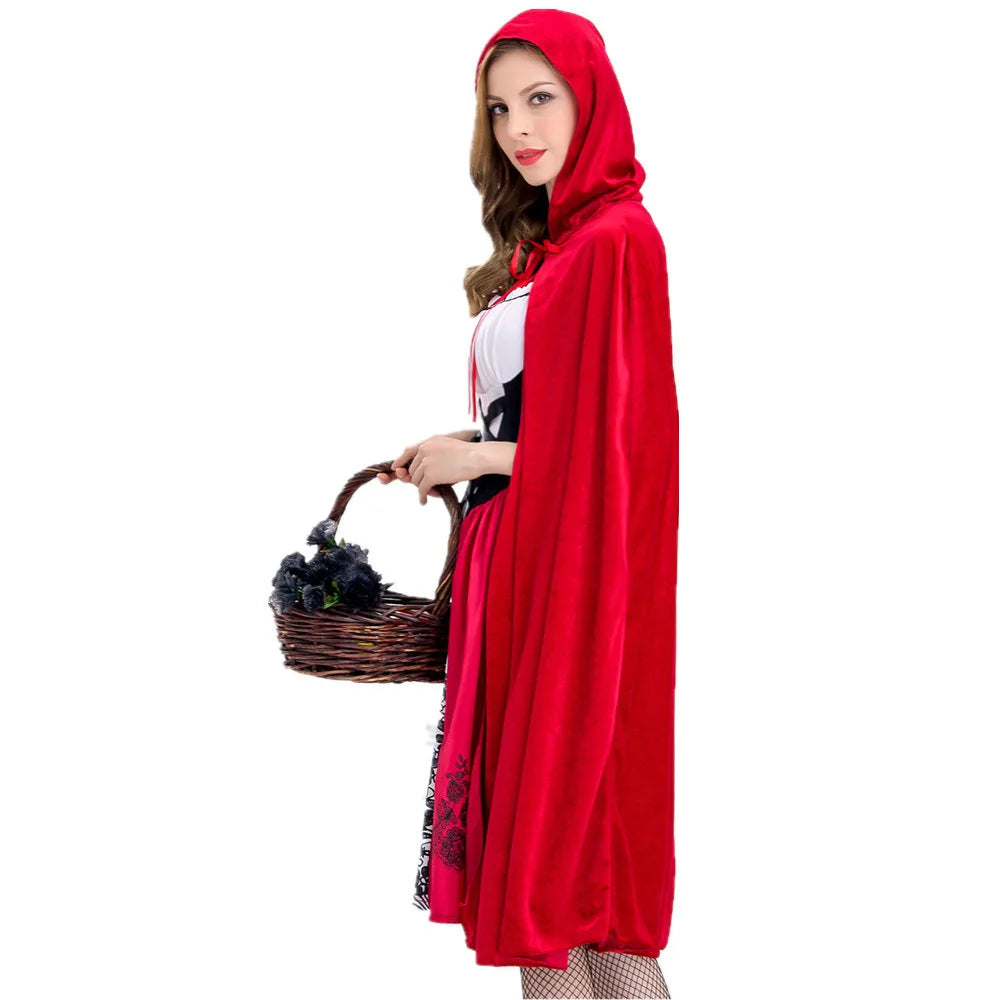 Little Red Riding Hood Adult Costume Cosplay Dress with Cloak for Women Carnival Party Outfit