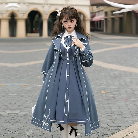 Lolita Dress Spring Couple Winter Lolita Skirt Lie Book Jsk Elegant Military Light Lo Skirt Coat Full Set