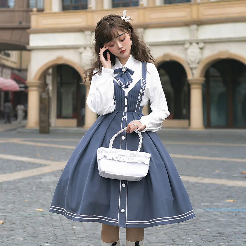 Lolita Dress Spring Couple Winter Lolita Skirt Lie Book Jsk Elegant Military Light Lo Skirt Coat Full Set