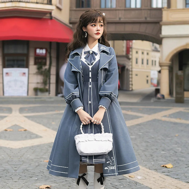 Lolita Dress Spring Couple Winter Lolita Skirt Lie Book Jsk Elegant Military Light Lo Skirt Coat Full Set