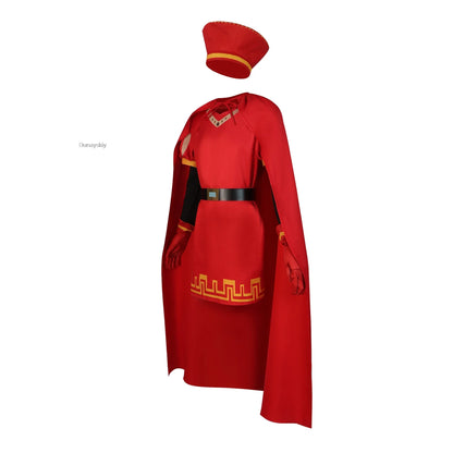 Lord Farquaad Cosplay Anime Costume Uniform Cloak Glove Hat Set Medieval Cosplay Halloween Party Red Outfit for Kid Women Men