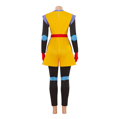 Lunella Lafayette Cosplay Costume Anime Devil Dinosaur Costume Yellow Bodysuit Black Pants Suit Female Halloween Carnival Outfit