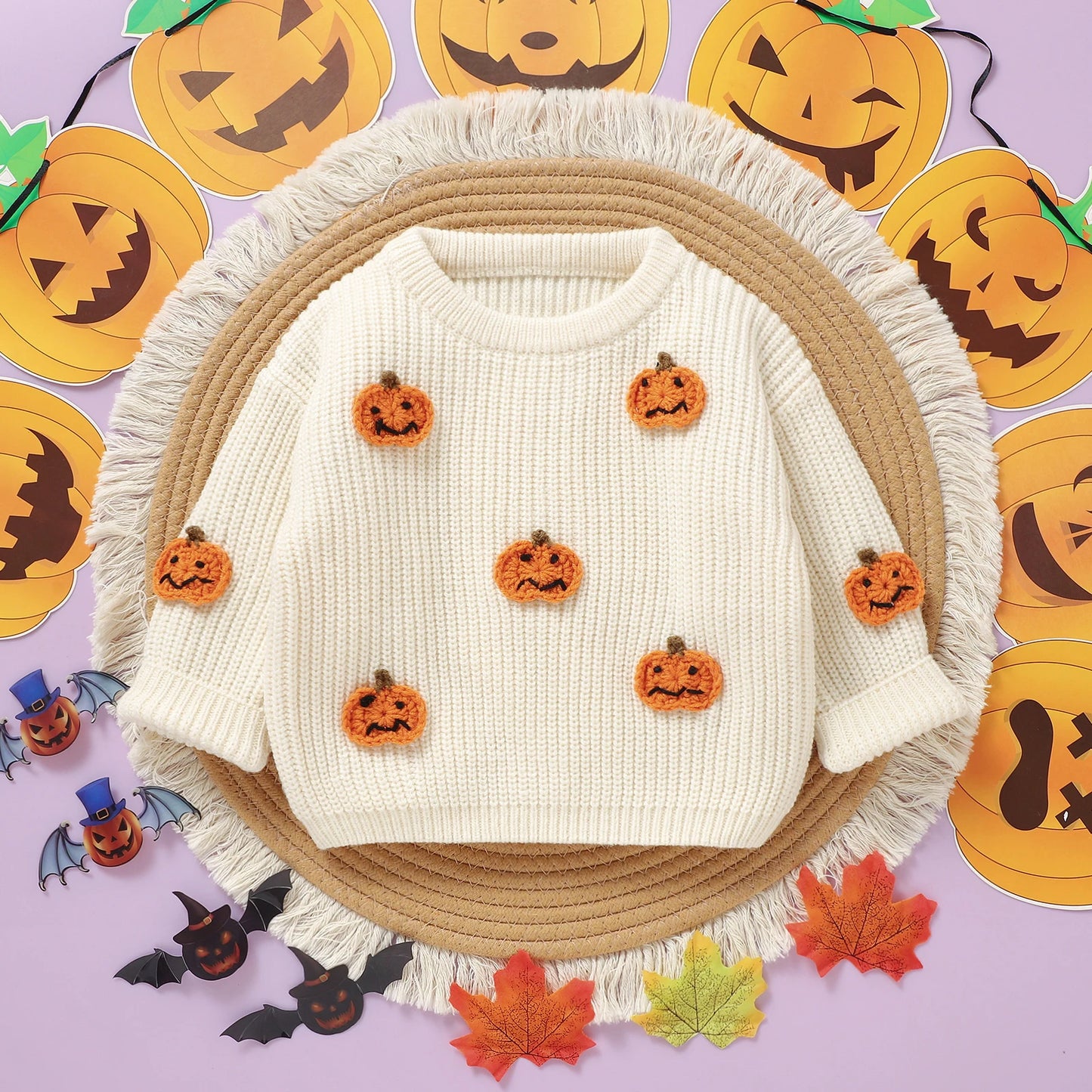 Newborn Baby Girls Boys Winter Sweater Halloween Long Sleeve Crew Neck Pumpkin Warm Pullover Tops Kids Jumper Clothes