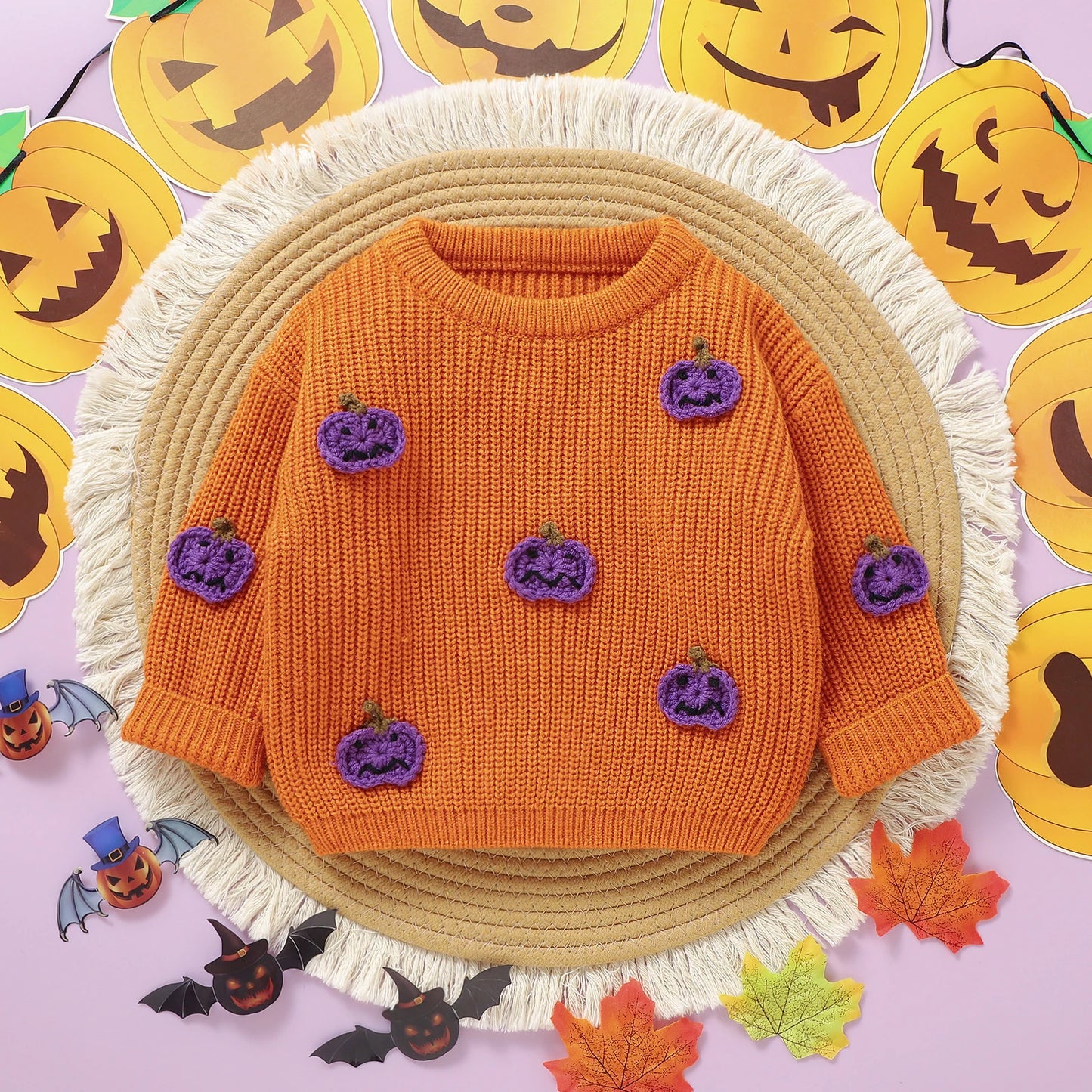 Newborn Baby Girls Boys Winter Sweater Halloween Long Sleeve Crew Neck Pumpkin Warm Pullover Tops Kids Jumper Clothes