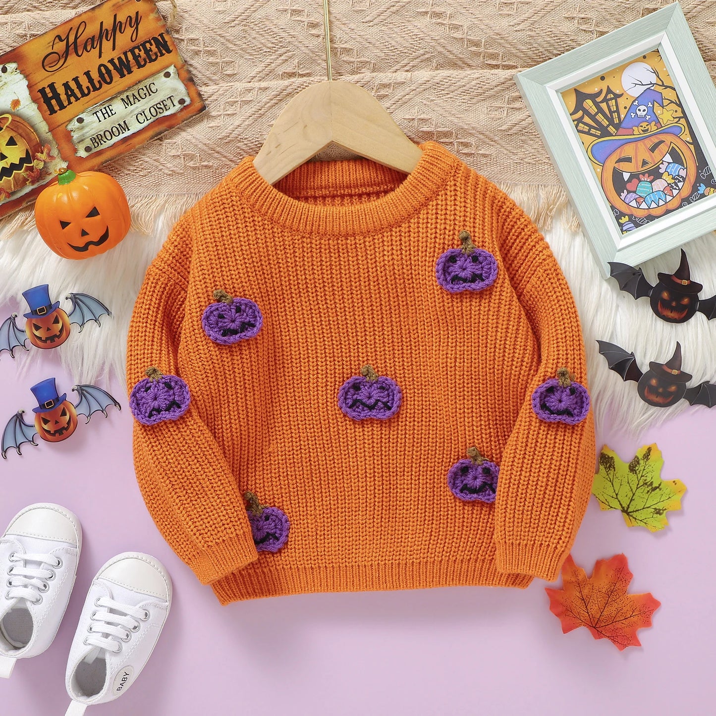 Newborn Baby Girls Boys Winter Sweater Halloween Long Sleeve Crew Neck Pumpkin Warm Pullover Tops Kids Jumper Clothes